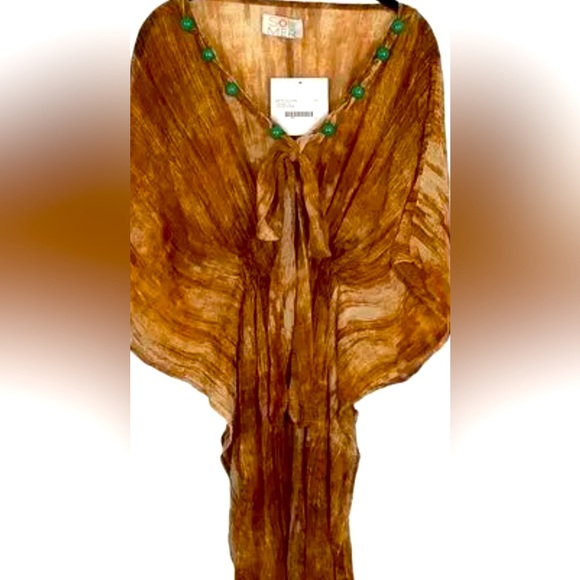 BRAND NEW Sol & Mer Swim Coverup Tunic Midi Brown Acid Wash Beach Pool One Size - Picture 1 of 3